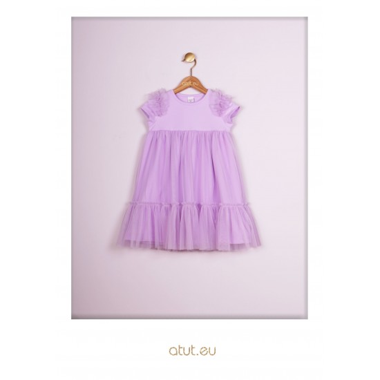 Kleita maigi violeta ar tilla svārku daļu, izmēri 98-122cm, AT0717a Kleita maigi violeta ar tilla svārku daļu, izmēri 98-122cm, AT0717a