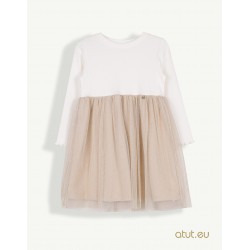 Kleita ar rievotu auduma struktūru un tilla svārku daļu, izmēri 98-122cm AT1639A