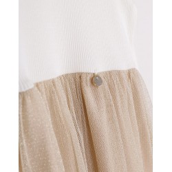 Kleita ar rievotu auduma struktūru un tilla svārku daļu, izmēri 98-122cm AT1639A