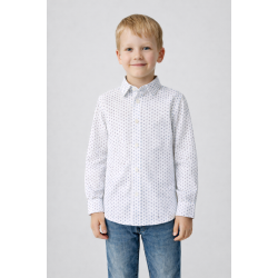 Klasisks krekls zēniem balts ar rakstu, izmēri 104-122cm, GT1018