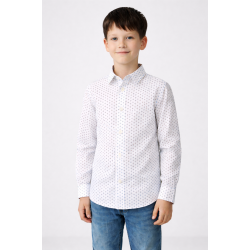 Klasisks krekls zēniem balts ar rakstu, izmēri 128-146cm, GT1019