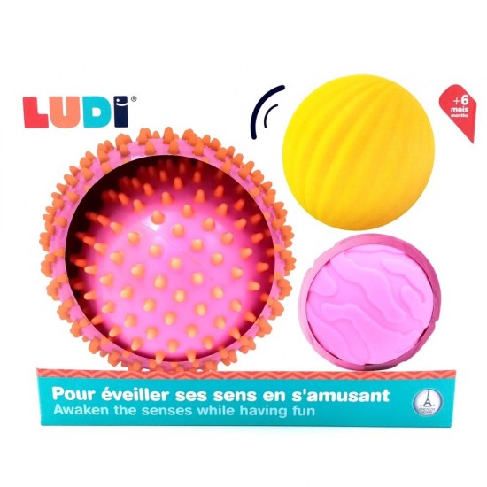 Ludi Masāžas bumbas komplekts (3 gab.) PACK OF 3 PINK SENSORY BALLS 30022 Ludi Masāžas bumbas komplekts (3 gab.) PACK OF 3 PINK SENSORY BALLS 30022