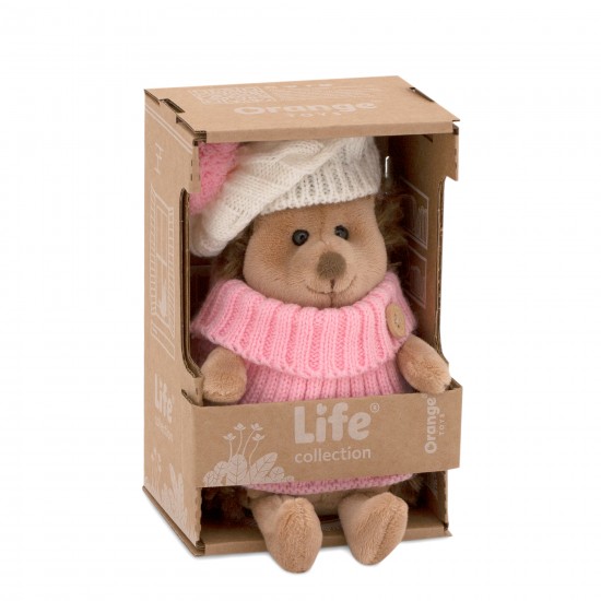 Orange TOYS  mīkstā rotaļlieta Ezītie Pūkainīte baltā cepurē ar rozā bumbulīti (15cm) OS605/15A