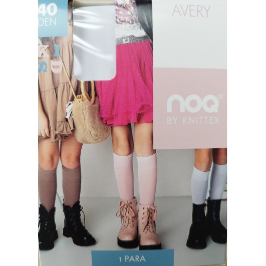 Pusgarās zeķes gludas AVERY 40 DEN baltas izmērs 18-22 DR2307 