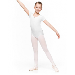 Bodijs baletam, vingrošanai, dejošanai ar īsām piedurknēm balts, CARMEN, izmēri 98-128cm, AR040