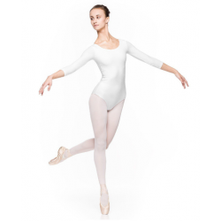 Bodijs baletam, vingrošanai, dejošanai ar 3/4 piedurknēm balts, KLARA, izmēri XS-L, AR090