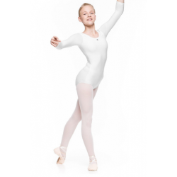 Bodijs baletam, vingrošanai, dejošanai ar 3/4 piedurknēm balts, KLARA, izmēri 134-146cm, AR054