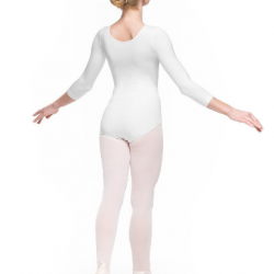 Bodijs baletam, vingrošanai, dejošanai ar 3/4 piedurknēm balts, KLARA, izmēri 134-146cm, AR054