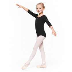 Bodijs baletam, vingrošanai, dejošanai ar 3/4 piedurknēm melns, KLARA, izmēri 98-128cm, AR056