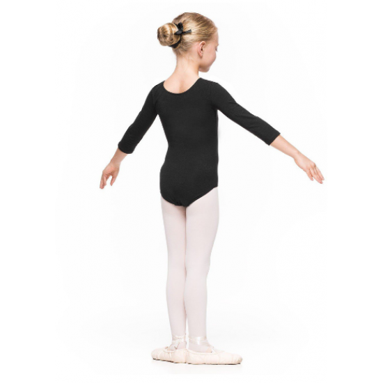 Bodijs baletam, vingrošanai, dejošanai ar 3/4 piedurknēm melns, KLARA, izmēri 98-128cm, AR056