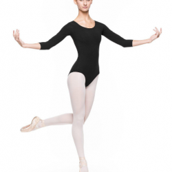 Bodijs baletam, vingrošanai, dejošanai ar 3/4 piedurknēm melns, KLARA, izmēri XS - L, AR058
