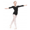 Bodijs baletam, vingrošanai, dejošanai ar 3/4 piedurknēm melns, KLARA, izmēri 134-146cm, AR057