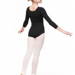 Bodijs baletam, vingrošanai, dejošanai ar 3/4 piedurknēm melns, KLARA, izmēri 134-146cm, AR057