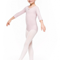 Bodijs baletam, vingrošanai, dejošanai ar 3/4 piedurknēm rozā, KLARA, izmēri 98-128cm, AR059