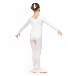 Bodijs baletam, vingrošanai, dejošanai ar garām piedurknēm balts, MIRTA, izmēri 98-128cm, AR047