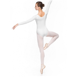 Bodijs baletam, vingrošanai, dejošanai ar garām piedurknēm balts, MIRTA, izmēri XS-L, AR049
