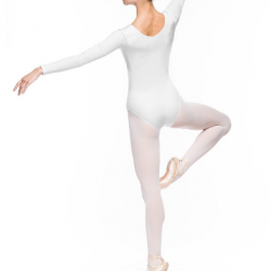 Bodijs baletam, vingrošanai, dejošanai ar garām piedurknēm balts, MIRTA, izmēri XS-L, AR049