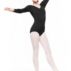 Bodijs baletam, vingrošanai, dejošanai ar garām piedurknēm melns, MIRTA, izmēri 134-152cm, AR051