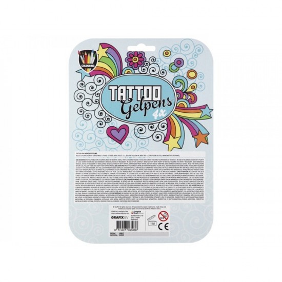 Tetovējumu komplekts Grafix Tattoo Glitter Gelpens 4 pcs + Stencil 150017 Tetovējumu komplekts Grafix Tattoo Glitter Gelpens 4 pcs + Stencil 150017
