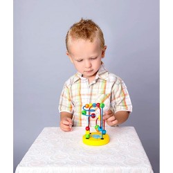 Koka attīstoša rotaļlieta aktīvā cilpa labirints ar lodītēm Bino Bead Maze Yellow 84208